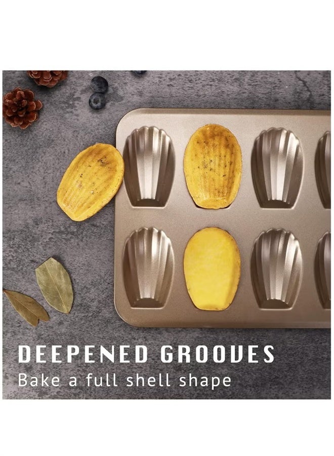 هومستر 2 جهاز كمبيوتر شخصي مادلين العفن كعكة وعاء، 12-تجويف قشرة شكل مادلين الخبز، غير اللاصق مادلين العفن كعكة وعاء للفرن الخبز، الذهب - Image 2