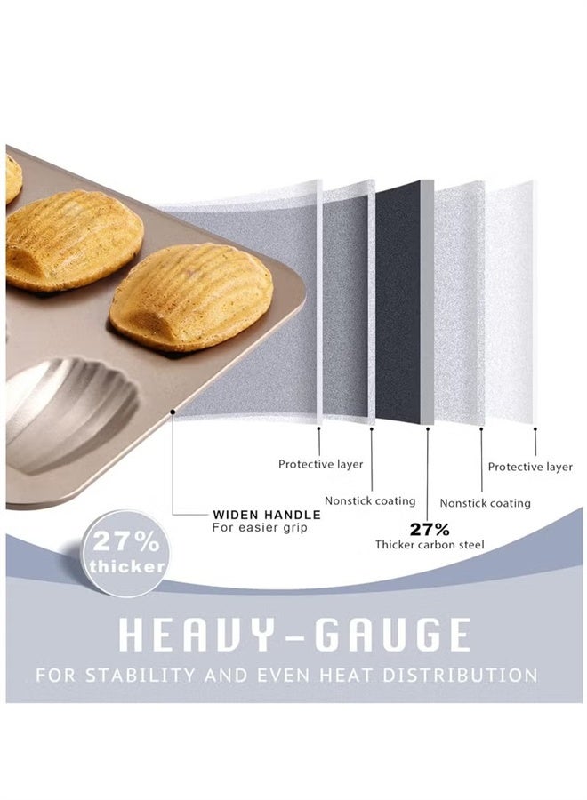 هومستر 2 جهاز كمبيوتر شخصي مادلين العفن كعكة وعاء، 12-تجويف قشرة شكل مادلين الخبز، غير اللاصق مادلين العفن كعكة وعاء للفرن الخبز، الذهب - Image 5