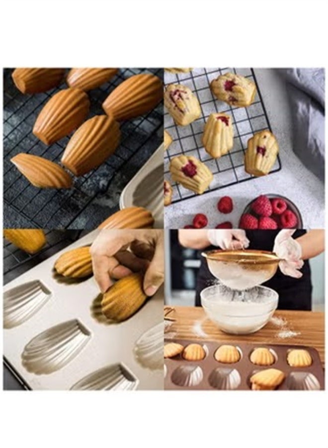 هومستر 2 جهاز كمبيوتر شخصي مادلين العفن كعكة وعاء، 12-تجويف قشرة شكل مادلين الخبز، غير اللاصق مادلين العفن كعكة وعاء للفرن الخبز، الذهب - Image 4