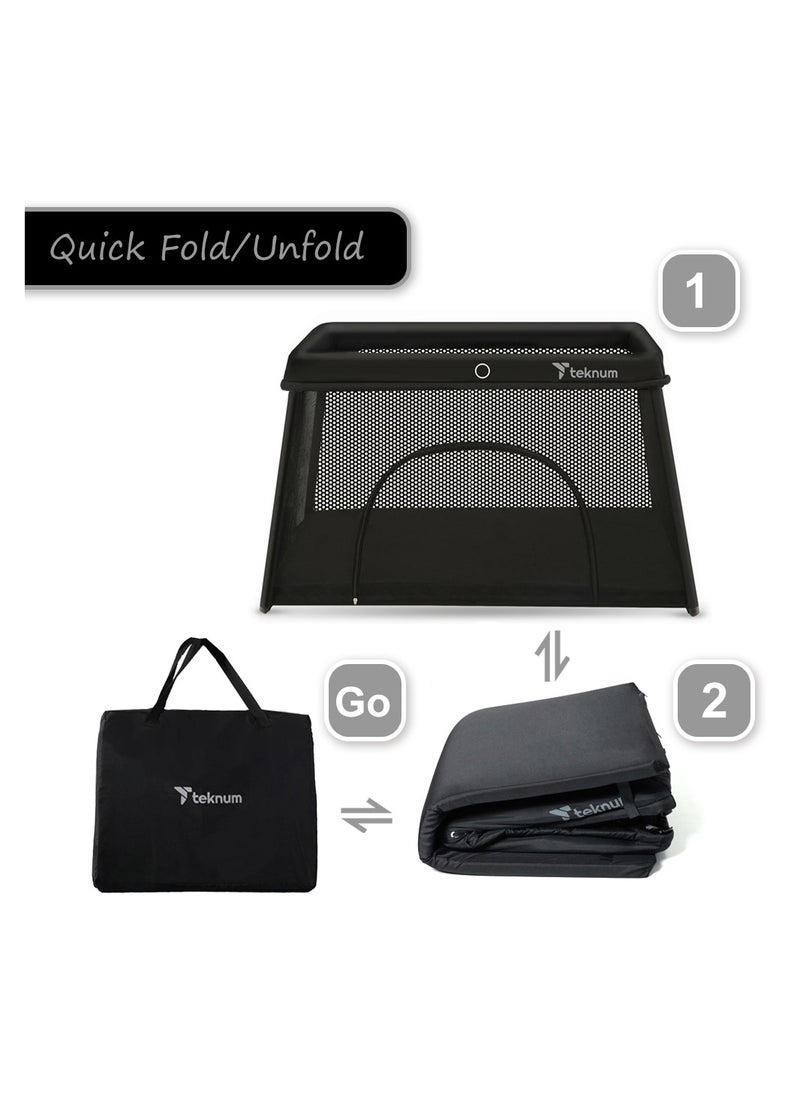 TEKNUM Portable Quick Fold Playard And Cot With Zipper Door And Carry Bag - Midnight Black  - Image 4