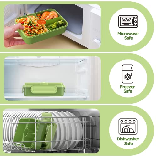 Jelife Bento Box Kids Lunch Box - Large Bento-Style Leakproof with 4 Compartments Food Storage Container with Tableware for Kids Back to School, Reusable On-the-Go Meal and Snack Packing, Green - Image 5