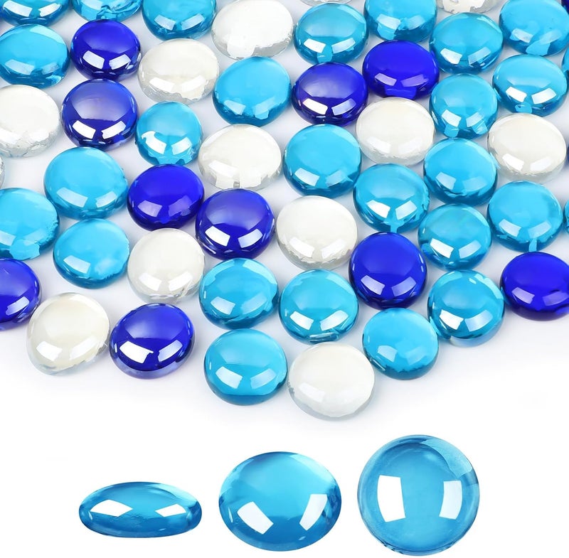Suream Fireplace Glass Rock, 1 LB Multicolor Flat Glass Marbles for Vase Filler Table Scatter Aquarium Decor, Deep Blue, Blue, Transparent - Image 1