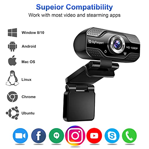 BigPassport 1080P Full HD Webcam with Mic | USB Camera for Laptop, PC, Video Calling, Online Classes, Zoom, Skype – Night Vision 3P Lens, 30 FPS Streaming – Plug & Play - Image 2