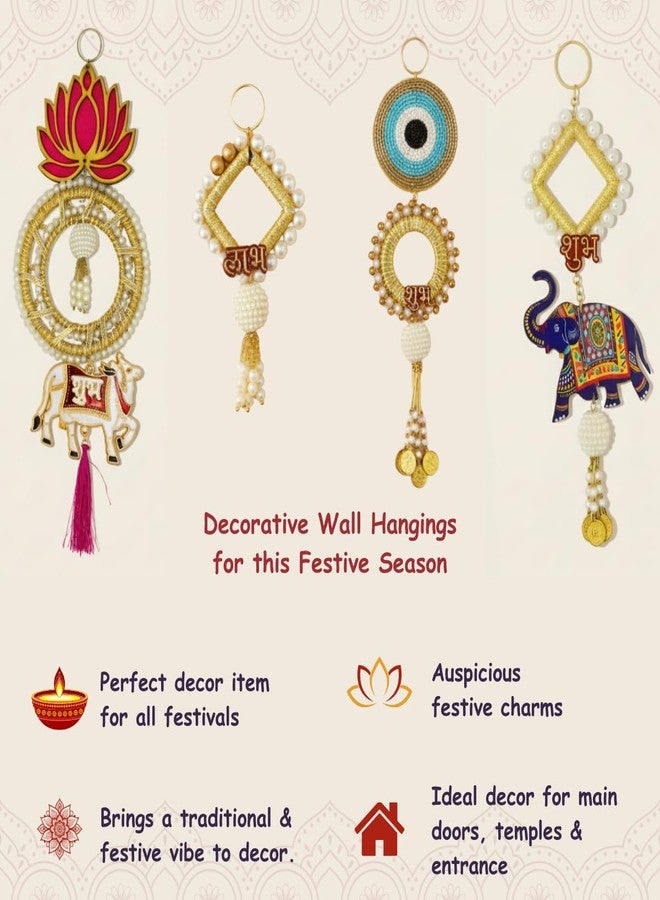 JWELLA Golden & Pearl Shubh Labh Decorative Door Hanging Toran with Bead Design & Tassels, Traditional Wall Hanging for Diwali & Pooja Room Décor - Image 2