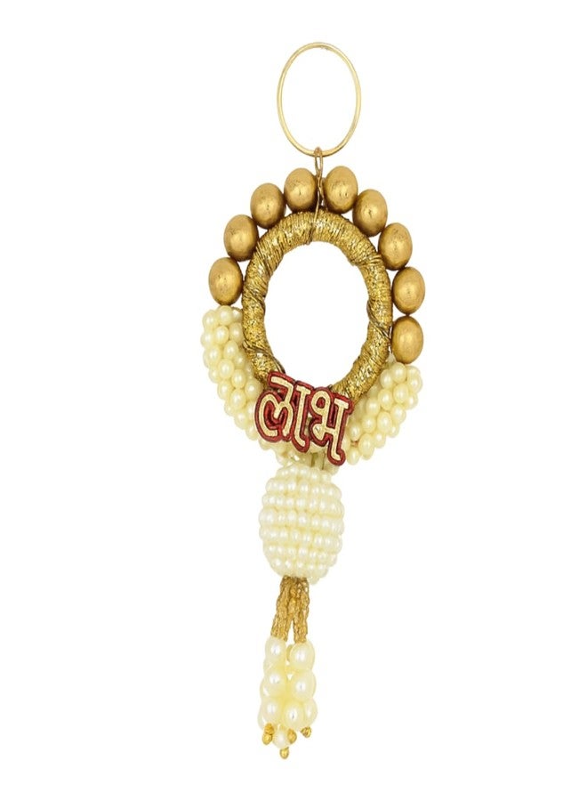 JWELLA Golden & Pearl Shubh Labh Decorative Door Hanging Toran with Bead Design & Tassels, Traditional Wall Hanging for Diwali & Pooja Room Décor - Image 5