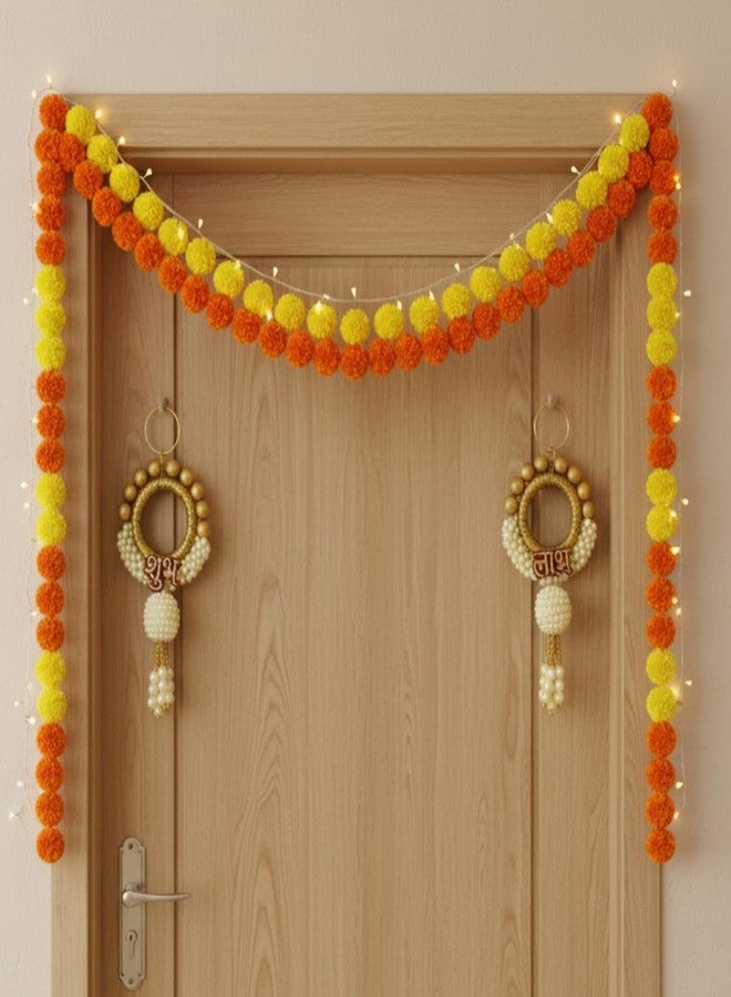 JWELLA Golden & Pearl Shubh Labh Decorative Door Hanging Toran with Bead Design & Tassels, Traditional Wall Hanging for Diwali & Pooja Room Décor - Image 3