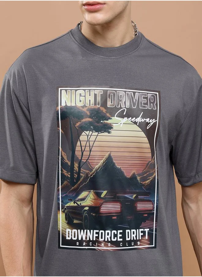 HIGHLANDER Graphic Print Drop Shoulder Oversized T-Shirt by Styli