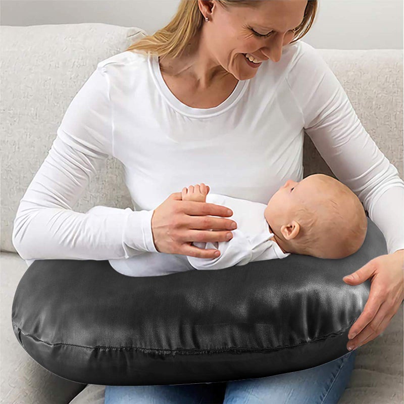 Pro Goleem Satin Nursing Pillow Cover Silk Feeling Soft Feeding Pillow Slipcover for Breastfeeding Moms Fits Standard Infant Nursing Pillow or Positioner Black - Image 2