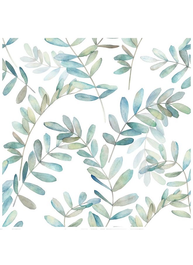 HAOKHOME 93149 Boho Peel And Stick Wallpaper Eucalyptus Branch White/Green/Blue Removable Stick On Home Decor 17.7In X 118In  - Image 1