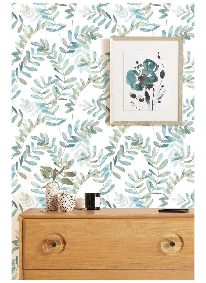 HAOKHOME 93149 Boho Peel And Stick Wallpaper Eucalyptus Branch White/Green/Blue Removable Stick On Home Decor 17.7In X 118In  - Image 2