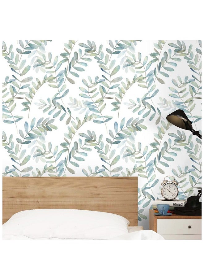 HAOKHOME 93149 Boho Peel And Stick Wallpaper Eucalyptus Branch White/Green/Blue Removable Stick On Home Decor 17.7In X 118In  - Image 5