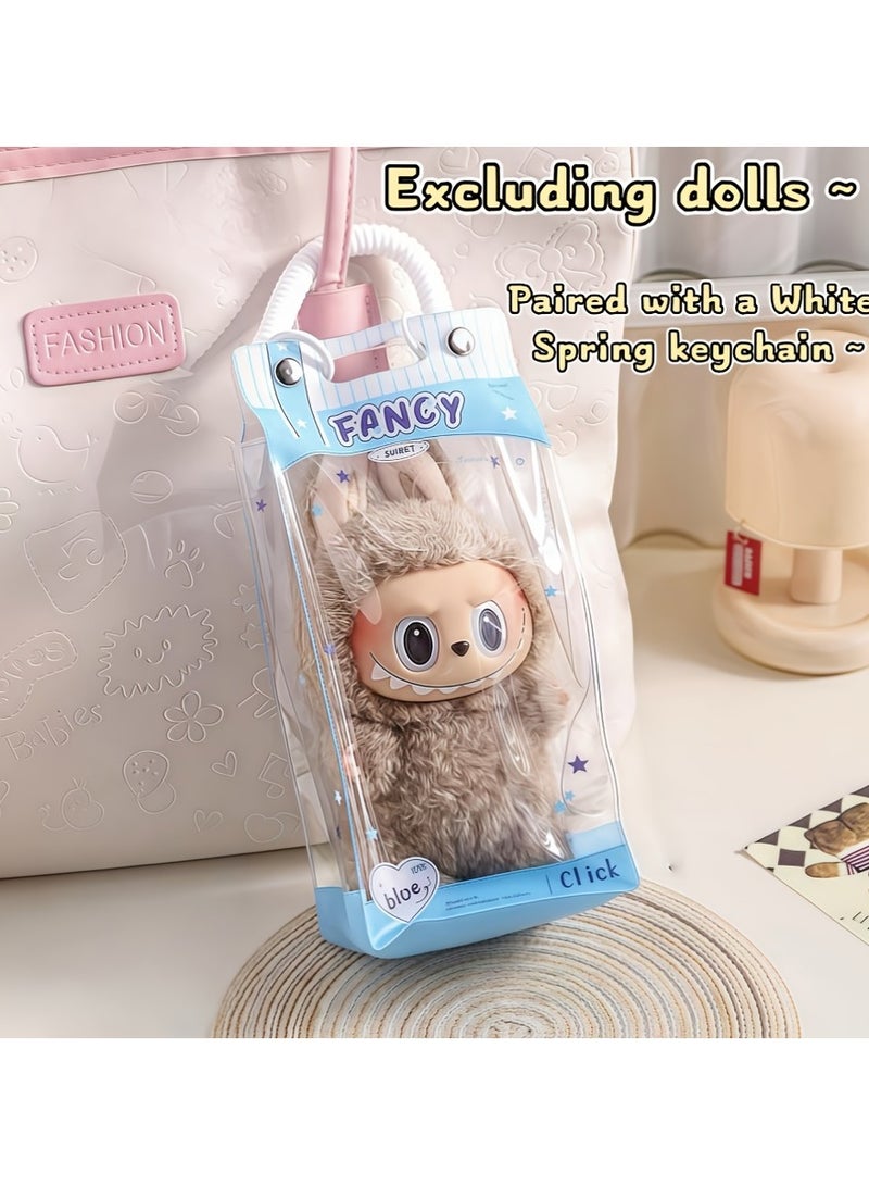 LABUBU 1pc  Transparent Dust-Proof Protective Storage Bag with Spring Keychain - High-Quality Clear Plastic Display Case for , CRYBABY u0026 Winter Rhapsody Plush Toys - Collectible Gift for Toy Enthusiast  - Image 1