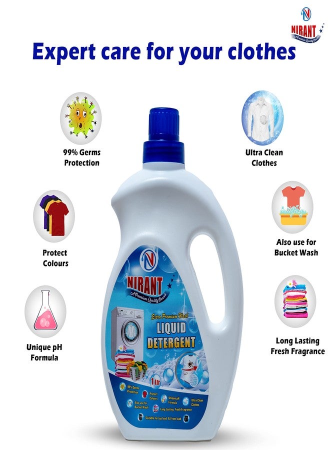 NIRANT Premium Liquid Detergent for Front & Top Load Washing Machines - Yellow, 1L | Deep Clean, Long-Lasting Freshness, Color Protection (1L) - Image 3