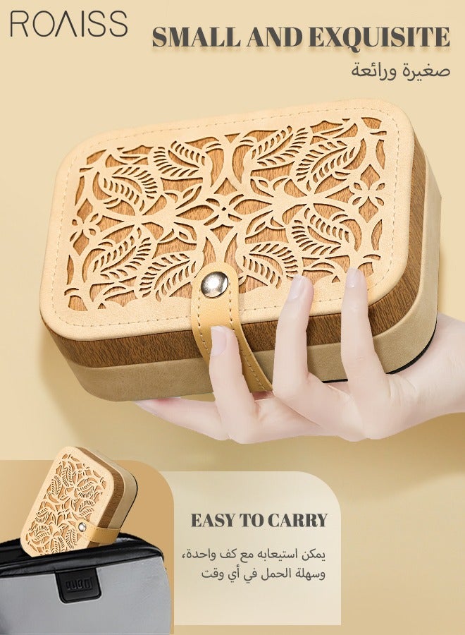 رويس صندوق تخزين مجوهرات منحوت مجوف محمول صغير وخفيف الوزن بطبقة مزدوجة مقصورات متعددة سطح المكتب صندوق مجوهرات مستطيل للسيدات للسفر بني / بيج - Image 5