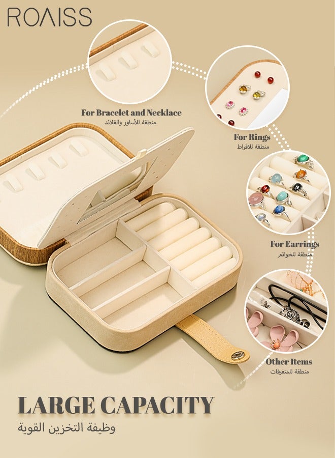 رويس صندوق تخزين مجوهرات منحوت مجوف محمول صغير وخفيف الوزن بطبقة مزدوجة مقصورات متعددة سطح المكتب صندوق مجوهرات مستطيل للسيدات للسفر بني / بيج - Image 3