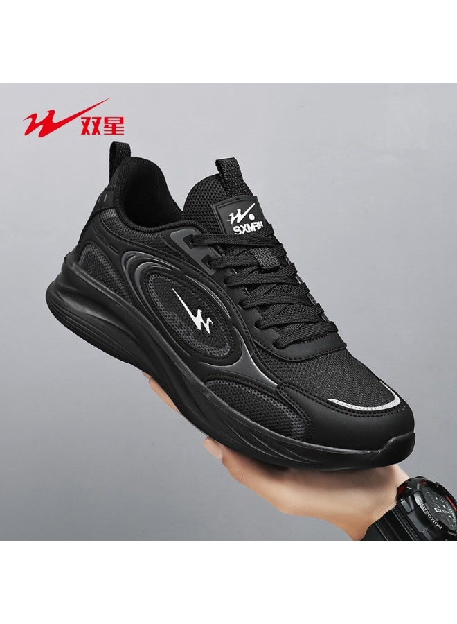 Double Star Men's All-Black Breathable Sneakers - Lightweight Casual Sports Shoes for Daily Wear 42SIZE