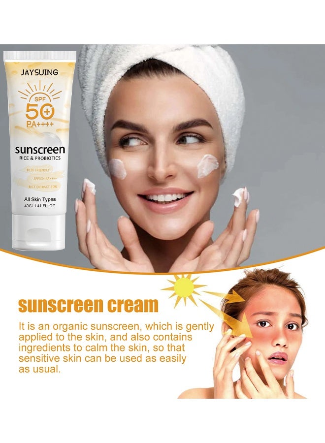 Jaysuing Rice & Probiotics Sunscreen SPF 50+ pa++++,Moisturizing Sunscreen Protect skin, Prevent UV Damage,Rice Probiotics Nourish & Whitening Skin 40g - Image 5