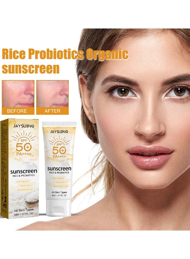 Jaysuing Rice & Probiotics Sunscreen SPF 50+ pa++++,Moisturizing Sunscreen Protect skin, Prevent UV Damage,Rice Probiotics Nourish & Whitening Skin 40g - Image 2