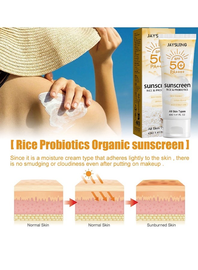Jaysuing Rice & Probiotics Sunscreen SPF 50+ pa++++,Moisturizing Sunscreen Protect skin, Prevent UV Damage,Rice Probiotics Nourish & Whitening Skin 40g - Image 4