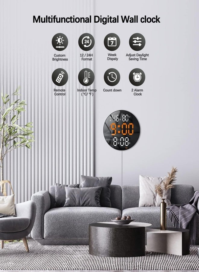 SEVENSPACE Round Plastic Digital Wall Clock with Remote Control & Alarm for Home Décor Office 12/24 Hours Temperature Humidity Date Week Silent Electronic Digital Wall Clock (Round) - Image 5