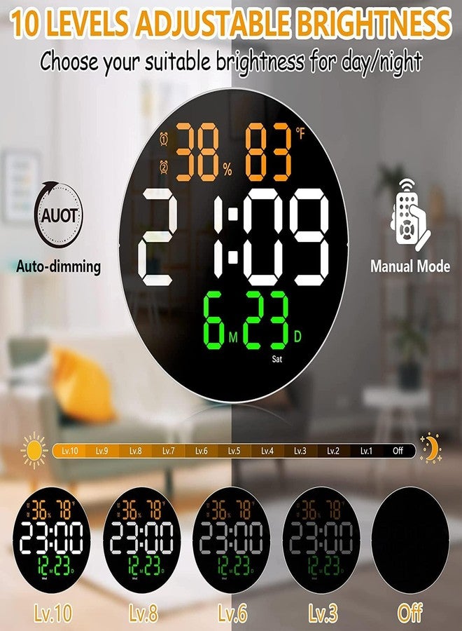 SEVENSPACE Round Plastic Digital Wall Clock with Remote Control & Alarm for Home Décor Office 12/24 Hours Temperature Humidity Date Week Silent Electronic Digital Wall Clock (Round) - Image 2