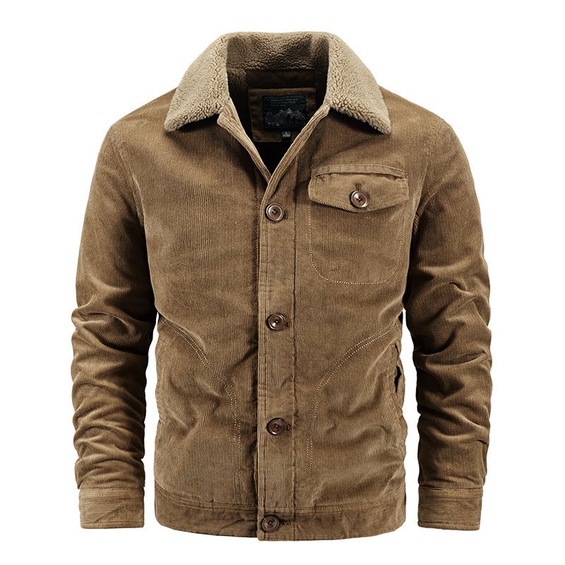 Corduroy Cotton-Padded Coat Men'S Casual Men'S Loose Plus Size Fleece-Lined Thickened Coat Men'S Cotton-Padded Coat - Image 1