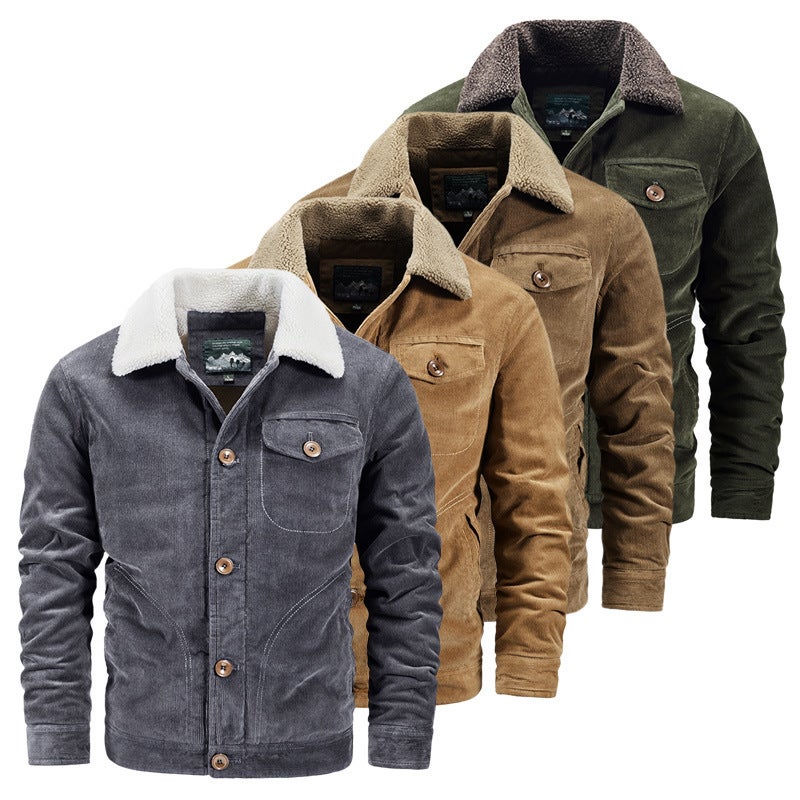Corduroy Cotton-Padded Coat Men'S Casual Men'S Loose Plus Size Fleece-Lined Thickened Coat Men'S Cotton-Padded Coat - Image 4