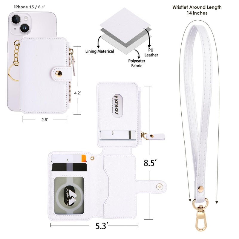 M-Plateau Wallet, Womens card Holder Leather Keychain Wallet With Zipper Coin Pocket ID Window Wrist Strap Gift Box (White) - Image 3