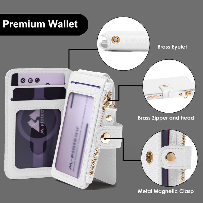 M-Plateau Wallet, Womens card Holder Leather Keychain Wallet With Zipper Coin Pocket ID Window Wrist Strap Gift Box (White) - Image 2