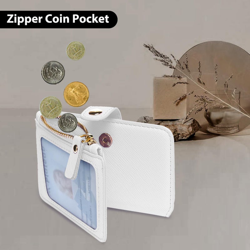 M-Plateau Wallet, Womens card Holder Leather Keychain Wallet With Zipper Coin Pocket ID Window Wrist Strap Gift Box (White) - Image 5