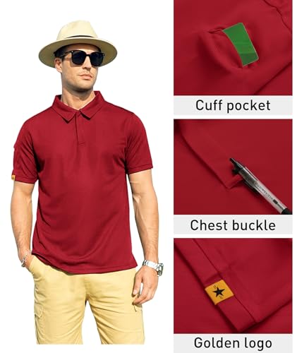 ZITY Mens Polo Shirt Short Sleeve Sports Tactical T-Shirt Athletic Golf Polos Daily Casual Stylish Collared Shirts for Men Red X-Large - Image 2