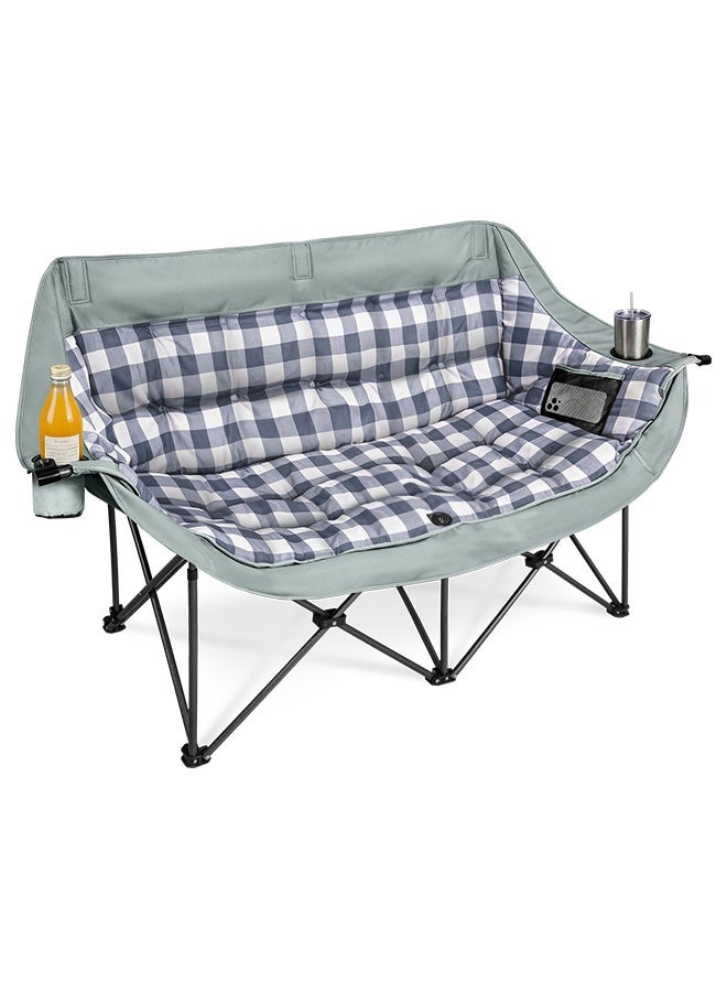 SOLARALIFE Double Camping Chair, 660LBS Heavy Folding Beach Chair, Thick Padded 600D Oxford Portable Outdoor Couch with Cup Holders Side Pockets & Carry Bag for Picnic Lawn Beach Garden Travel - Image 1
