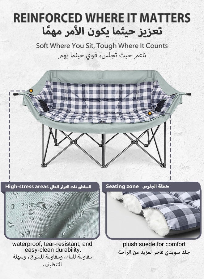 SOLARALIFE Double Camping Chair, 660LBS Heavy Folding Beach Chair, Thick Padded 600D Oxford Portable Outdoor Couch with Cup Holders Side Pockets & Carry Bag for Picnic Lawn Beach Garden Travel - Image 3