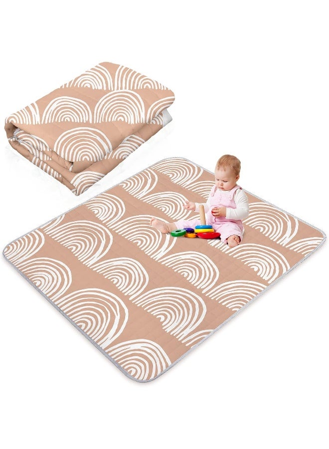 Funtery 43 x 43 Inch Boho Baby Play Mat Portable Crawling Washable Foldable Tummy Time Non Slip Baby Floor Large Playpen Mat for Infants Toddlers Floor Playpen Activity(Fresh Rainbow) - Image 1
