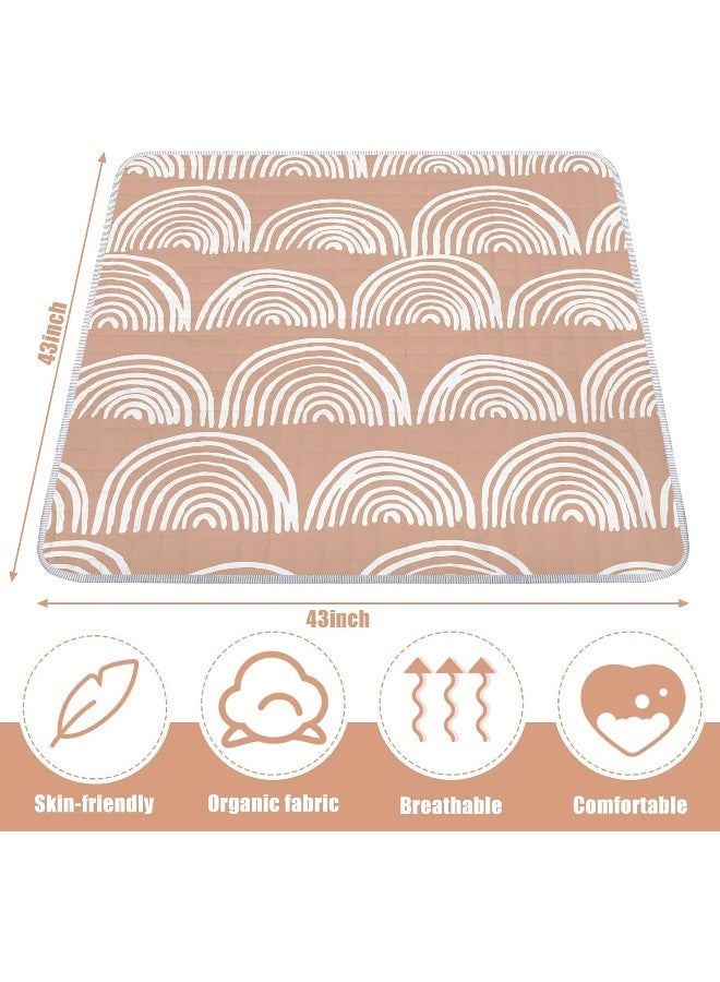 Funtery 43 x 43 Inch Boho Baby Play Mat Portable Crawling Washable Foldable Tummy Time Non Slip Baby Floor Large Playpen Mat for Infants Toddlers Floor Playpen Activity(Fresh Rainbow) - Image 5