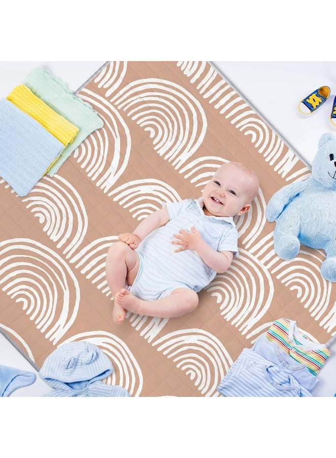 Funtery 43 x 43 Inch Boho Baby Play Mat Portable Crawling Washable Foldable Tummy Time Non Slip Baby Floor Large Playpen Mat for Infants Toddlers Floor Playpen Activity(Fresh Rainbow) - Image 3