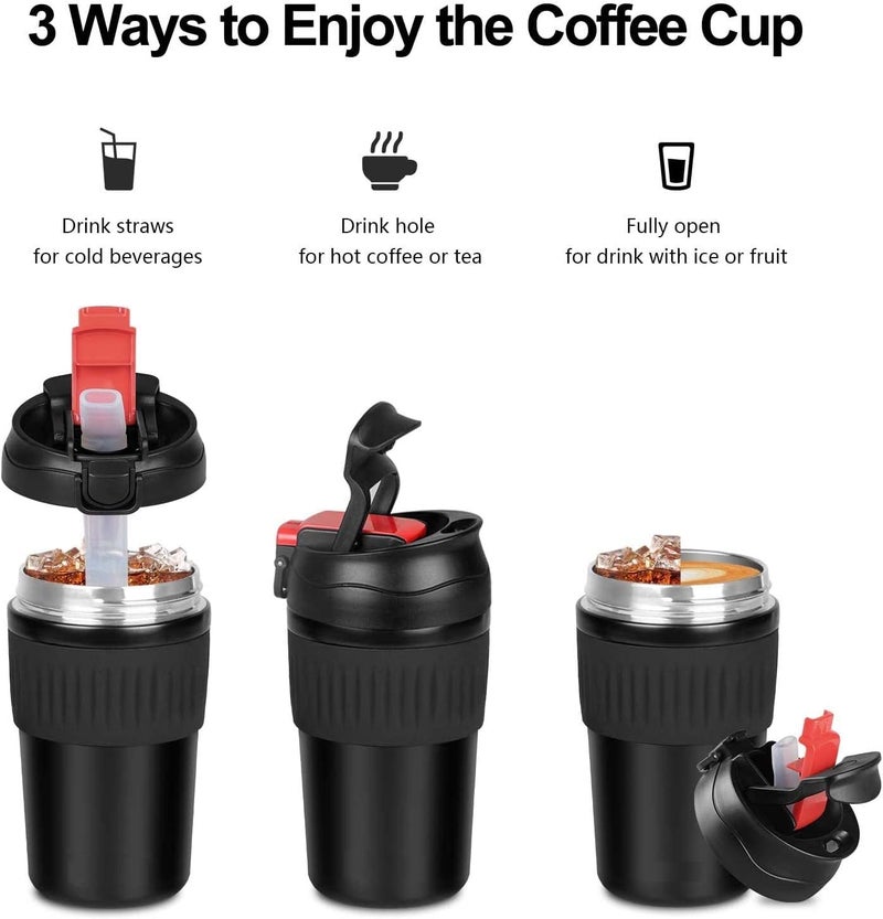 Wosta 480ml Insulated Travel Mug Tumbler with Straw & Leakproof Lid, Stainless Steel Double-Wall Vacuum Coffee & Tea Mug for Hot & Cold Drinks - Image 3