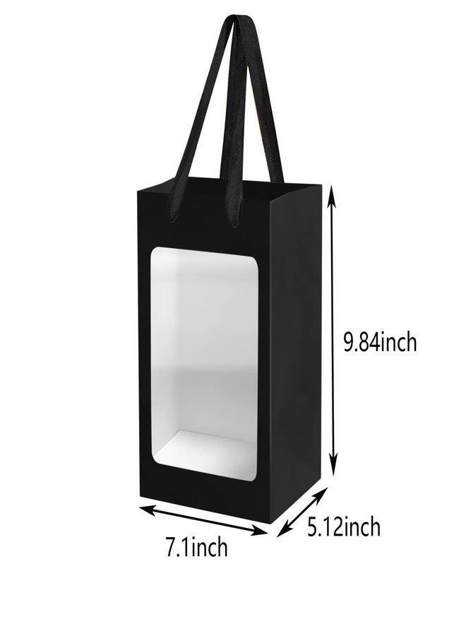 BallHull 24 Pcs Black Kraft Paper Gift Bags with Transparent Window, 9.84"x7.0"x5.12" Kraft Shopping Bags with Handles for Present, Festivals Party - Image 2