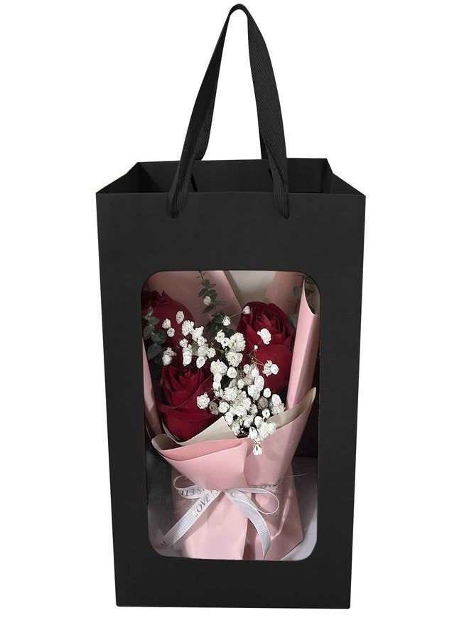 BallHull 24 Pcs Black Kraft Paper Gift Bags with Transparent Window, 9.84"x7.0"x5.12" Kraft Shopping Bags with Handles for Present, Festivals Party - Image 3