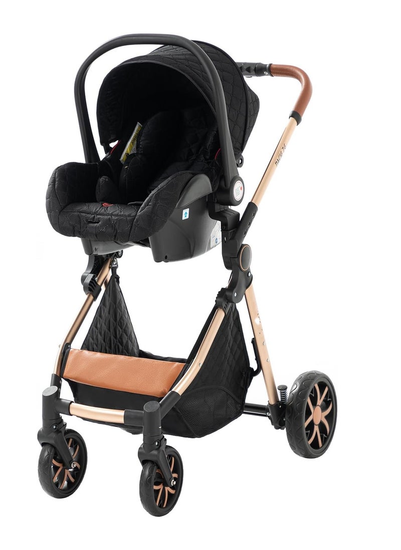 Gonice 3 in 1 Travel System Stroller with Reversible Carrycot Baby Stroller Standard Stroller for Children Portable Luxury Folding Stroller Baby Stroller 3 Pieces High Landscape  - Image 2