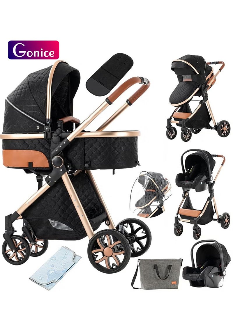Gonice 3 in 1 Travel System Stroller with Reversible Carrycot Baby Stroller Standard Stroller for Children Portable Luxury Folding Stroller Baby Stroller 3 Pieces High Landscape  - Image 1