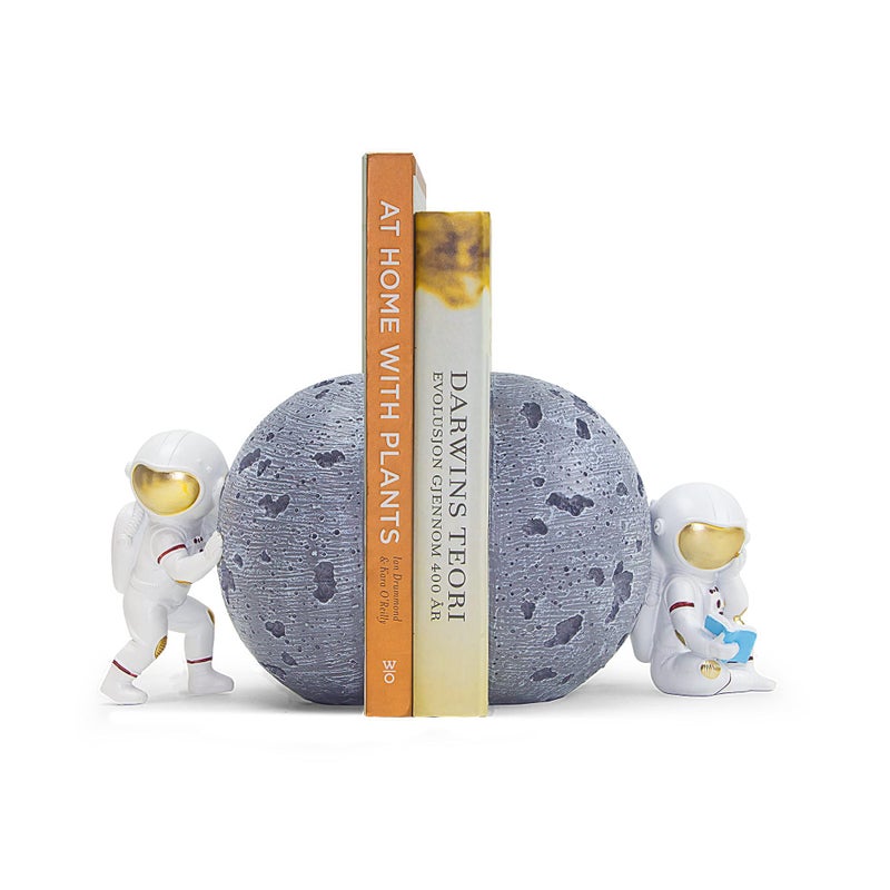 Banllis Heavy Duty Astronaut Bookends SpaceThemed Book Ends for Kids Room  Nursery Decor Gray Moon Book Stoppers to Hold Books Decorative Bookends for Shelves Ideal for Boys and Girls