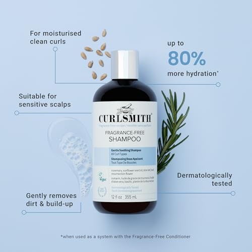 CURLSMITH FragranceFree Shampoo Gently Cleanses Hair Leaves Curls Feeling Silky and Moisturized 12 oz - Image 3