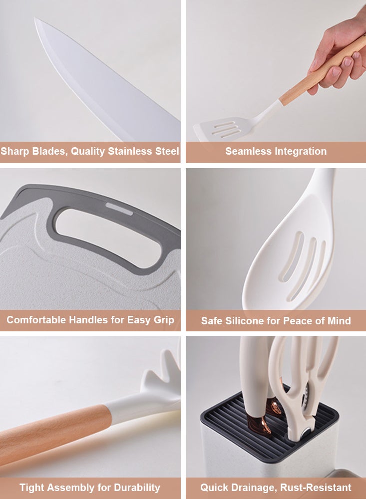 بيرفيي مجموعة أدوات المطبخ من السيليكون المكونة من 19 قطعة مع مقبض خشبي، خالية من مادة البيسفينول أ، وتحتوي على تخزين للأواني غير اللاصقة - Image 3