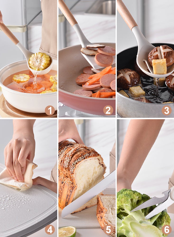 بيرفيي مجموعة أدوات المطبخ من السيليكون المكونة من 19 قطعة مع مقبض خشبي، خالية من مادة البيسفينول أ، وتحتوي على تخزين للأواني غير اللاصقة - Image 5