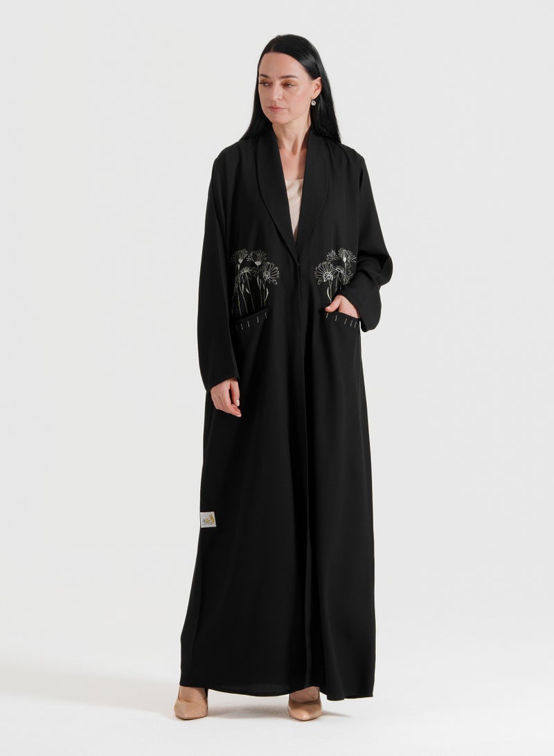 Rosette Abaya Embellished Abaya With Pocket Embroidery - Image 5