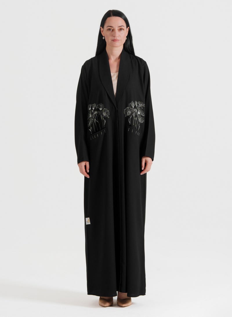 Rosette Abaya Embellished Abaya With Pocket Embroidery - Image 1