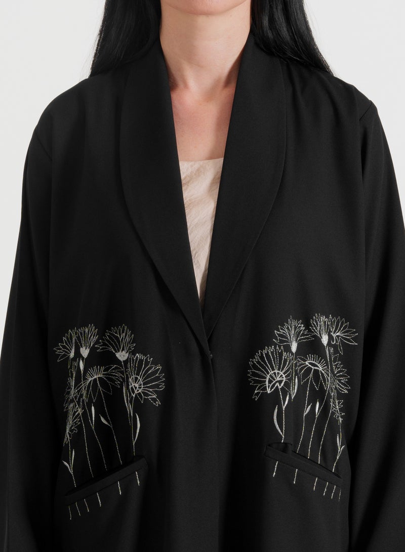 Rosette Abaya Embellished Abaya With Pocket Embroidery - Image 3