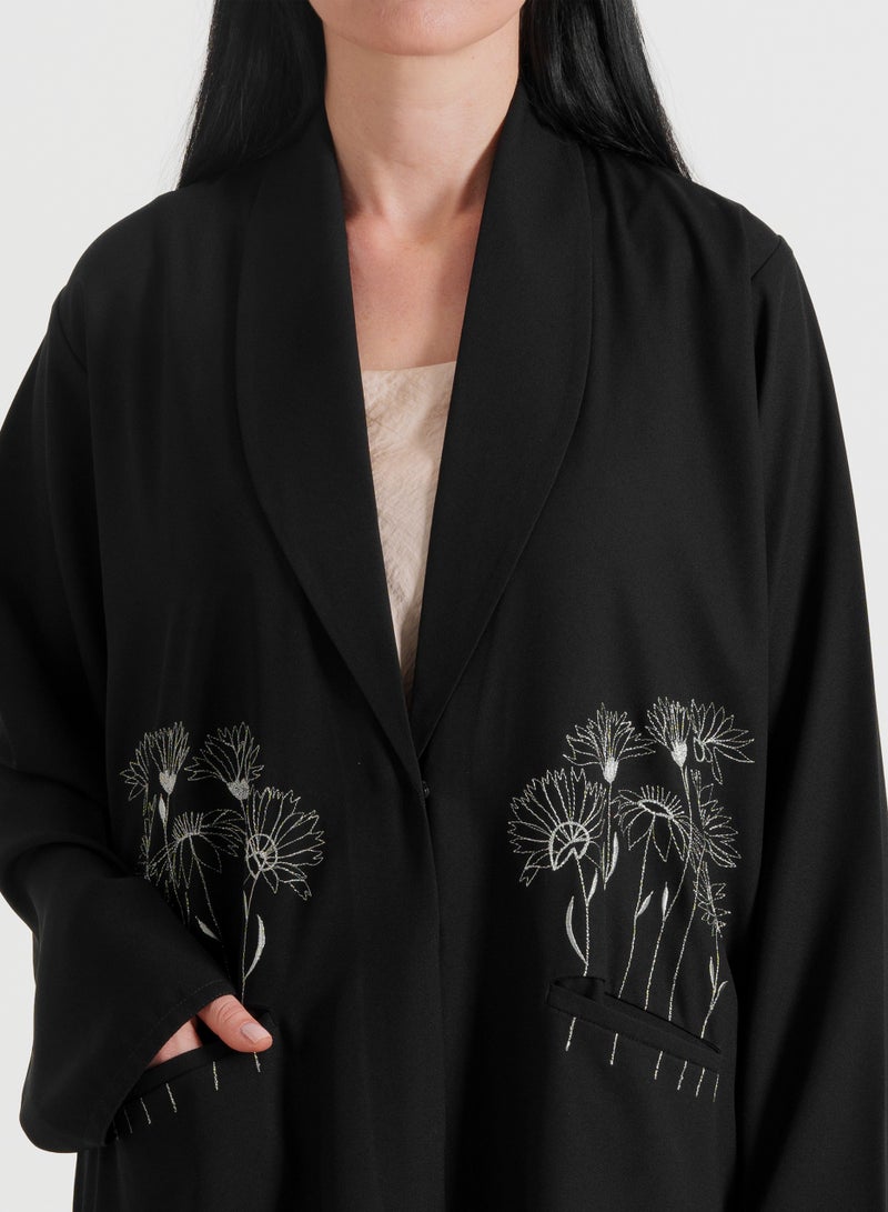 Rosette Abaya Embellished Abaya With Pocket Embroidery - Image 2