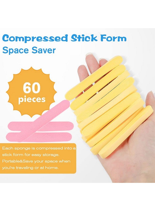 Tegelrying Facial Sponge Compressed,60 Pieces Professional Makeup Removal Round Face Wash Sponges PVA Spa Pads Exfoliating Cleansing for Women,Yellow,Pink - Image 4